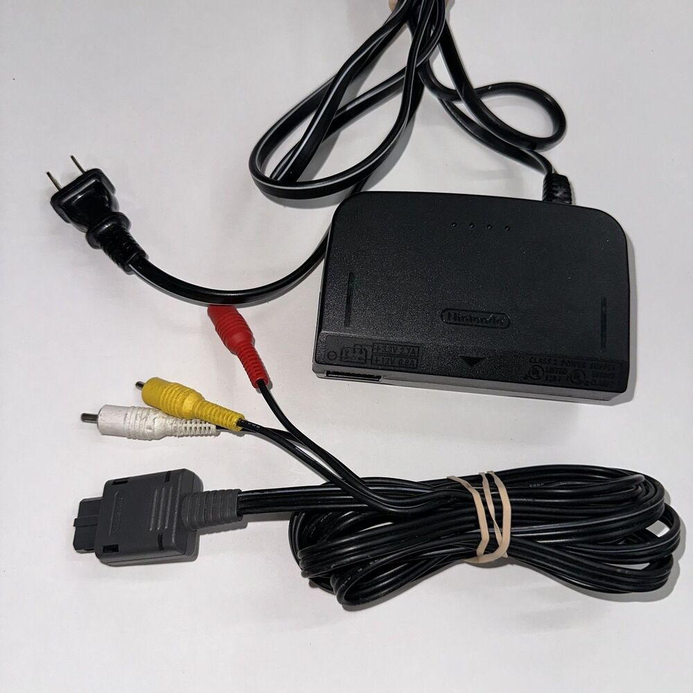 Nintendo 64 N64 Power Supply AC Adaptor NUS-002 and Nintendo AV Cable OEM Tested